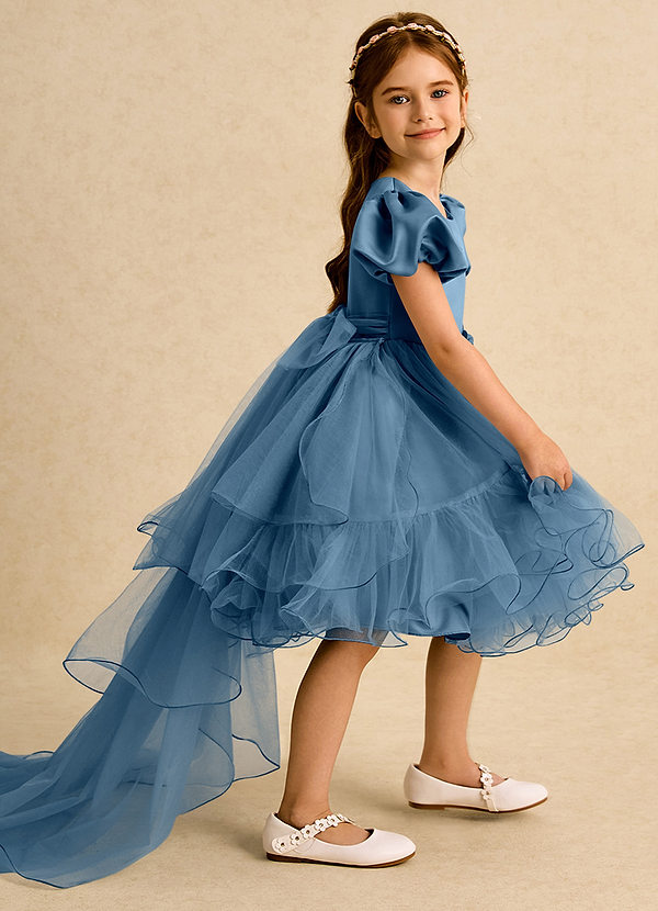 Azazie Cocoa Abiti da Ragazza di Fiori Abito Principessa in Tulle Plissettato Bermuda image1