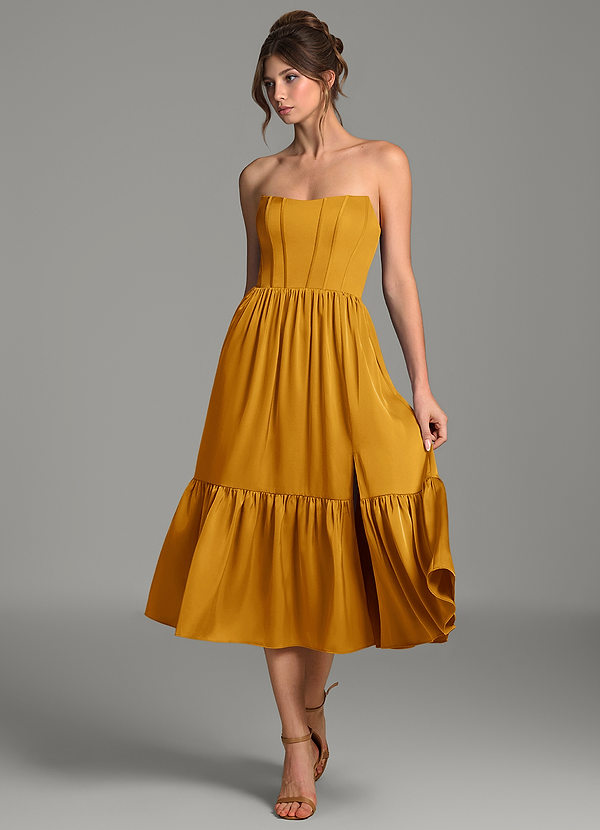 Delphina Bridesmaid Dresses Butterscotch A-Line Corset Stretch Satin Convertible Dress image1