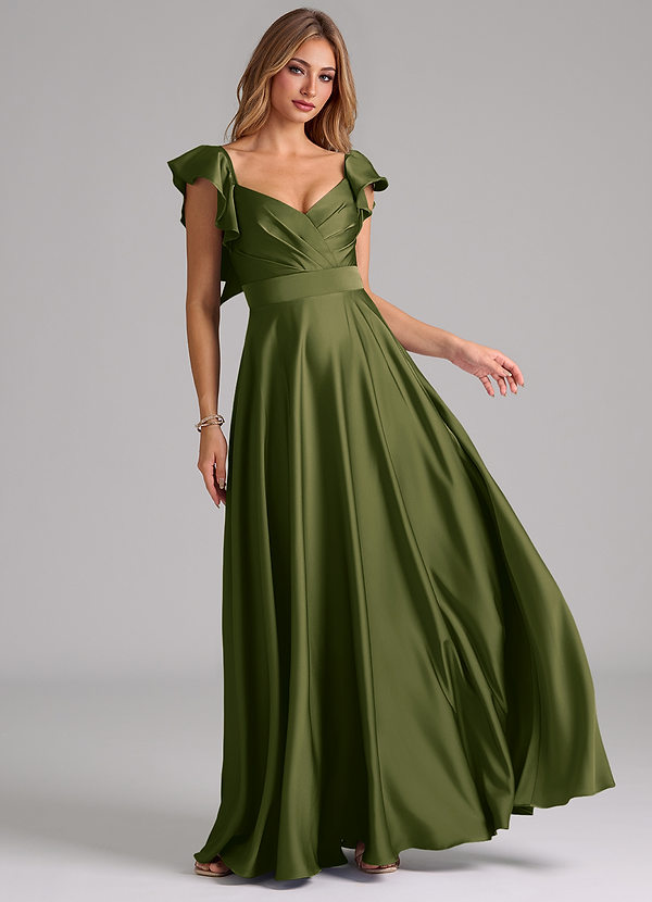 Leilani Bridesmaid Dresses Bright Olive A-Line Ruched Stretch Satin Dress image1
