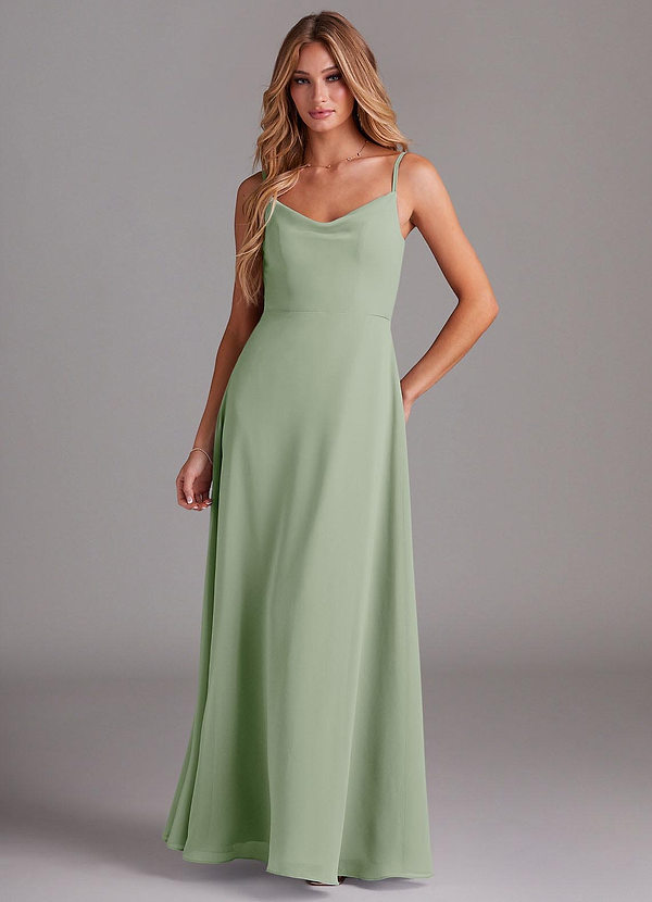 Azazie Daenerys Bridesmaid Dresses Dusty Sage A-Line Cowl Chiffon Dress image1