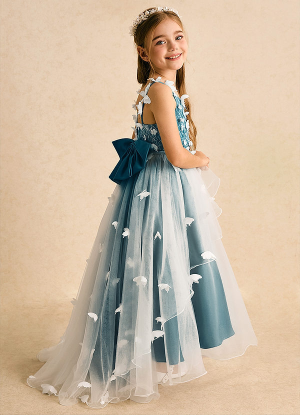 Azazie Darlina Vestidos de Niña de Flores Vestido de Marfil Azul Tinta de Tul de Princesa con Encaje image1