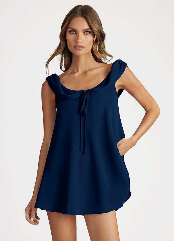 front Bleumarin închis Set pijama cu top și pantaloni scurți Babydoll