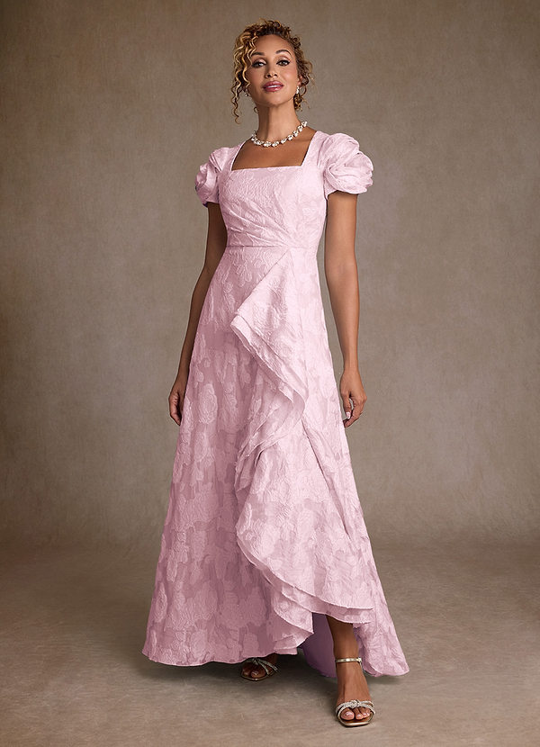 Azazie Hermina Vestidos de Madre de la Novia Vestido de Jacquard Morado de Jacquard Floral de Corte en A con Plisado image1