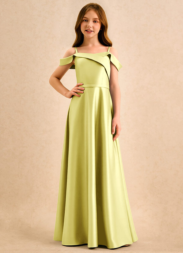 Azazie Jupie Girls Formal Vestidos de Niña de Flores Vestido de Sorbete De Limón de Satin Mate de Corte en A con Plisado image1