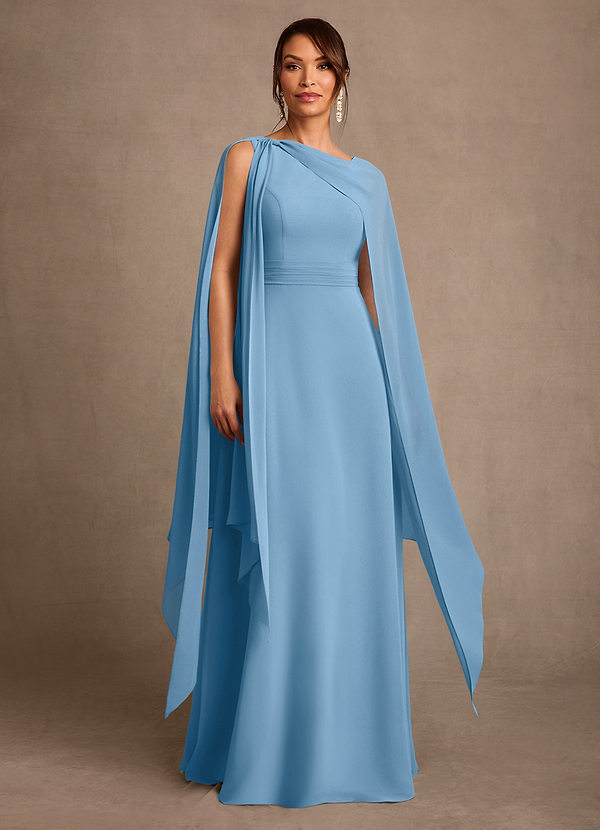 Azazie Liddie Mother of the Brides Dresses Steel Blue A-Line Pleated Chiffon Dress image1