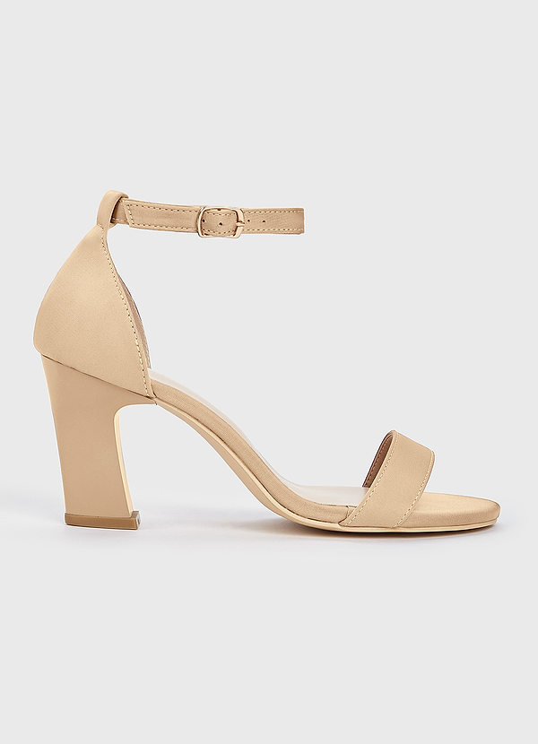 front Matching Color Stretch Satin One Strap Buckle Chunky Heel Sandals