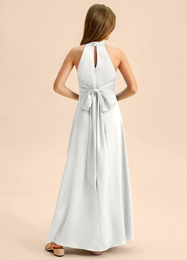 Azazie Beah Junior Robe Trapèze en Satin extensible Plissée Blanc image1