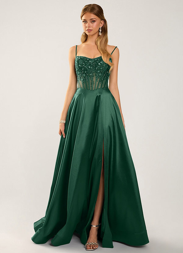 Saogrien Dark Green Lace Sequin Embroidery Satin Prom Dress image1