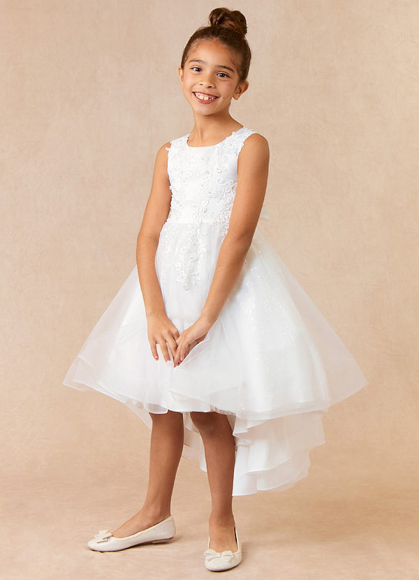 Azazie Ranu Flower Girl Dresses Diamond White A-Line Lace Tulle Dress image1