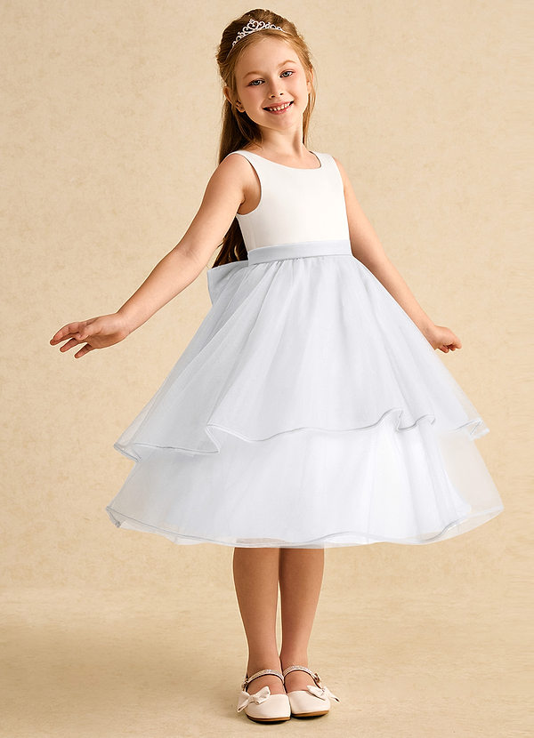 Azazie Rene Flower Girl Dresses Ivory White A-Line Bow Tulle Dress image1