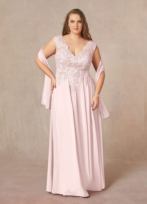 Azazie Amethyst Robes de mère de la mariée Robe Trapèze en Mousseline de soie Paillettes col V Rose Pâle image1