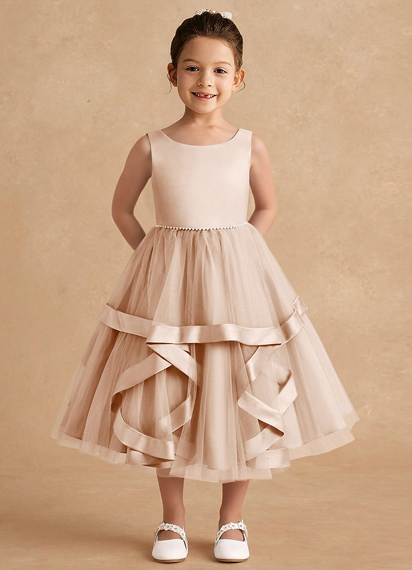 Azazie Posy Blumenkinder Kleider A-Linie Mit Perlen Tüll Kleid Englisches Rosa image1