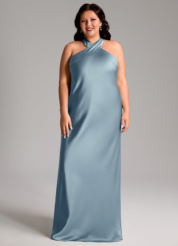 Azazie Doretta Brautjungfernkleider Meerjungfrau-Linie Plissee Stretch-Satin Kleid Staubblau image1