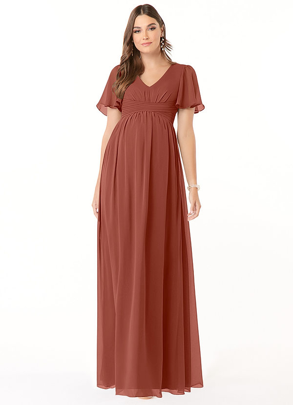 Azazie Verna Maternity Bridesmaid Dresses A-Line V-Neck Ruched Chiffon Floor-Length Dress image1