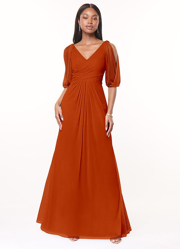 Azazie Noelia Bridesmaid Dresses A-Line Pleated Mesh Floor-Length Dress image1