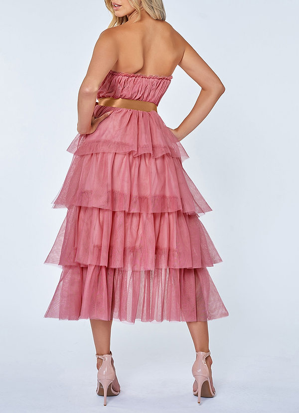 back Tulle-Proof Pink Tulle Strapless Tiered Maxi Dress