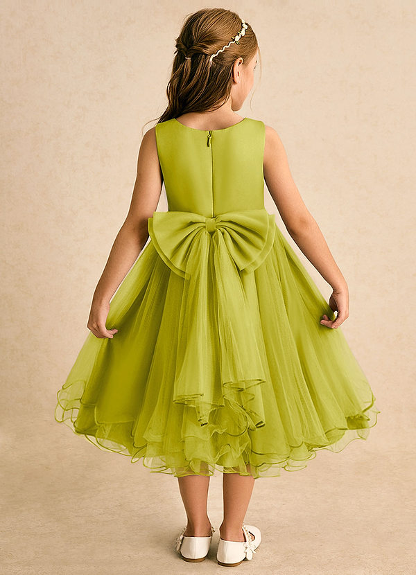 Azazie Lass Robes de cortège enfant Robe Trapèze en Tulle Nœud Citronnelle image1