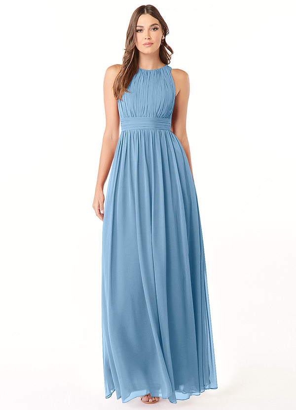 Azazie Luz Bridesmaid Dresses Steel Blue A-Line Lace Chiffon Dress image1