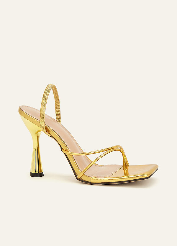 front Metallic Strappy Stiletto Heels
