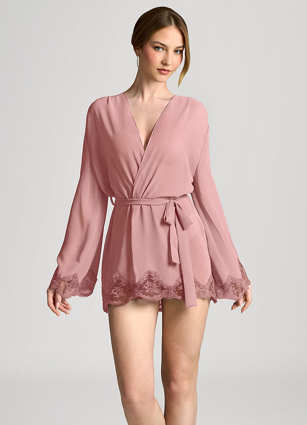 front Rose Poussiéreuse Robe en mousseline à bordure de dentelle festonnée