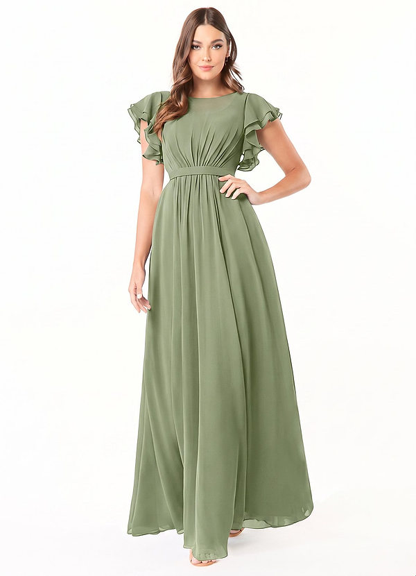 Azazie Daphne Modest Bridesmaid Dresses A-Line Ruffled Chiffon Floor-Length Dress image1