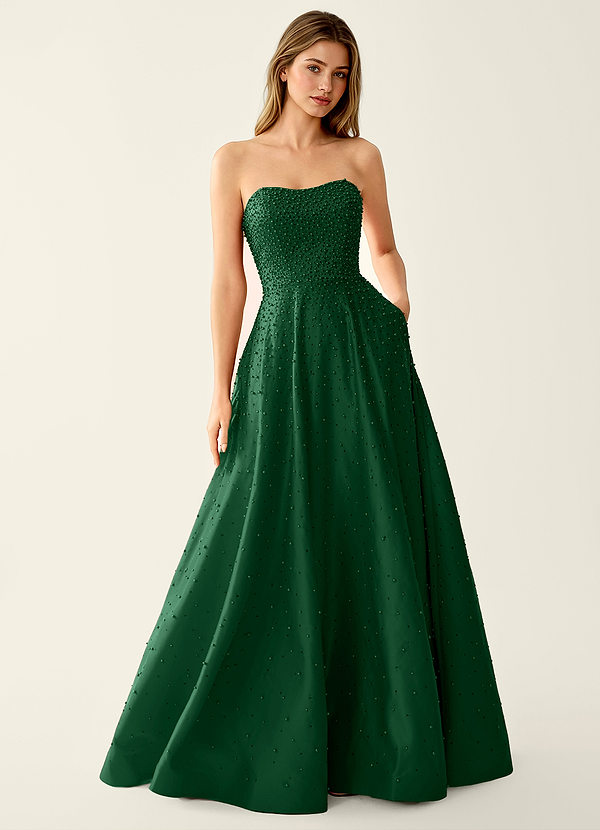 Victormen Dark Green Beading Rhinestone Satin Prom Dress image1
