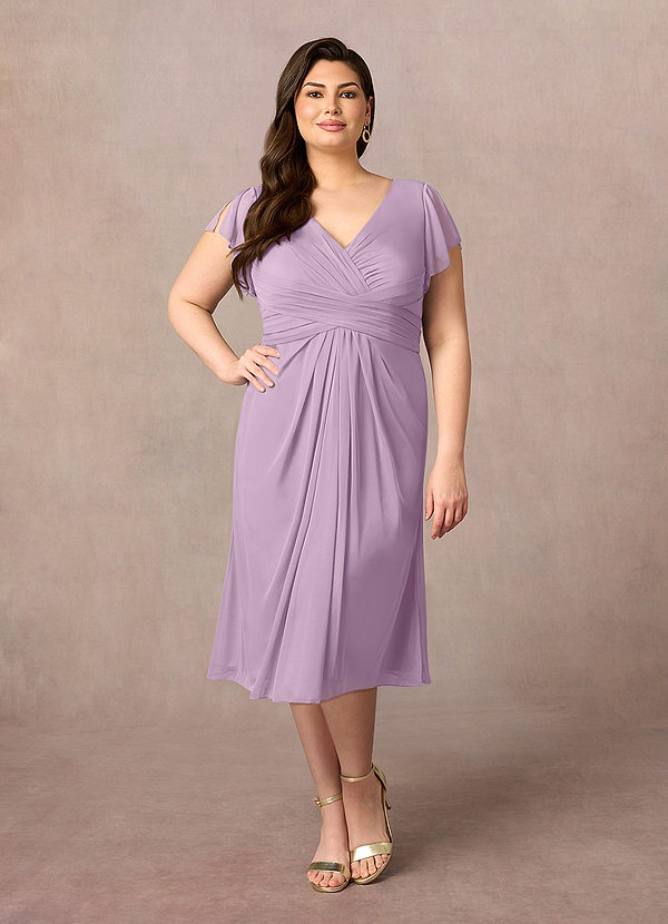 Azazie Vera Mother of the Brides Dresses Wisteria A-Line V-Neck Pleated Mesh Dress image1