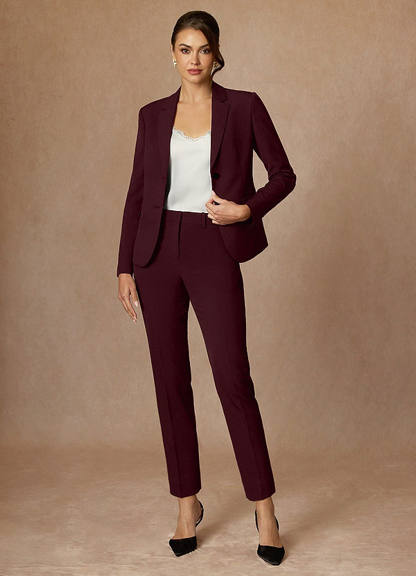 front Whitney Cabernet Structured Stretch Full Length Pants Suit