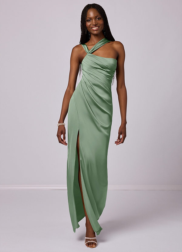 Barbie ♥ Azazie Bridesmaid Dresses Matcha Mermaid One Shoulder Stretch Satin Dress image1