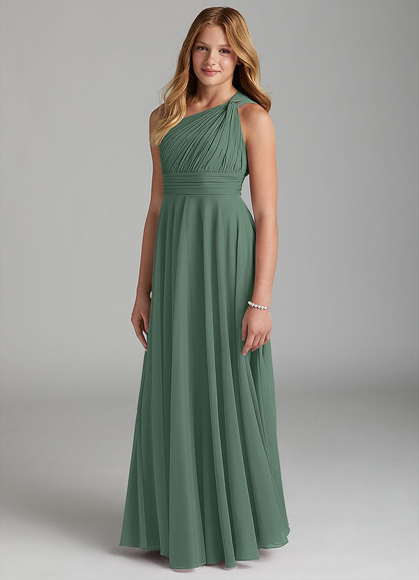 Azazie Charlize Junior A-Linie Gittergewebe Kleid Eukalyptus image1