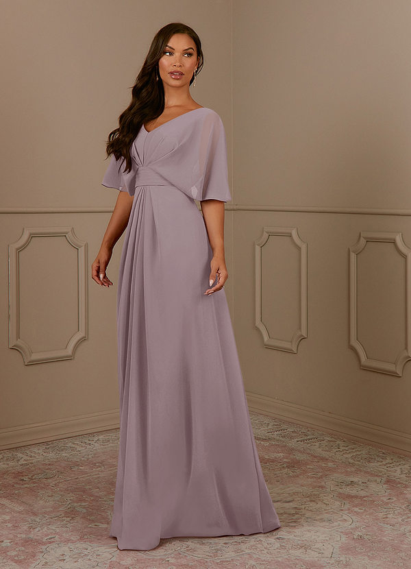 Azazie Oksana Mother of the Brides Dresses Dusk A-Line V-Neck Pleated Chiffon Dress image1