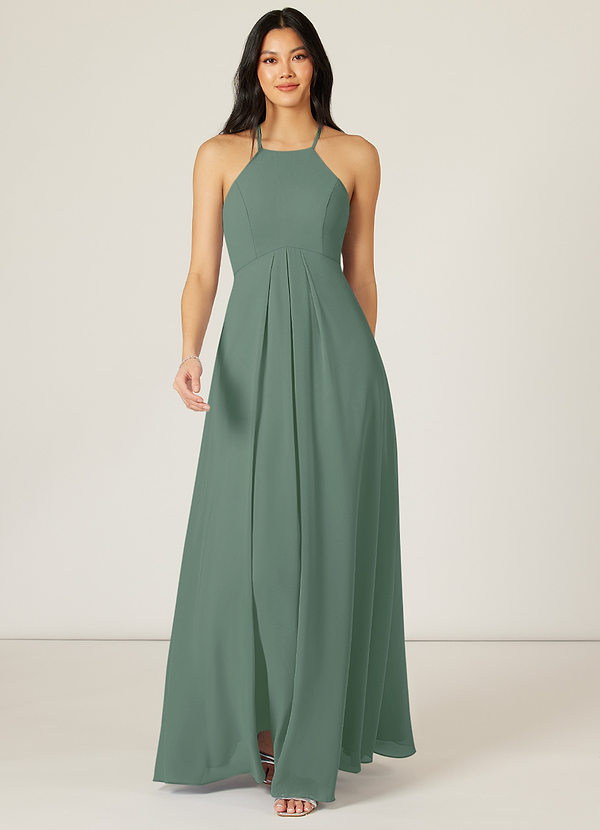 Azazie Sarah Bridesmaid Dresses Eucalyptus Empire Pleated Chiffon Dress image1