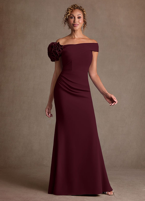 Azazie Gwynne Robe Mère de la Mariée & du Marié Robe Sirène en Crêpe Élastique Épaule décolletée Cabernet image1