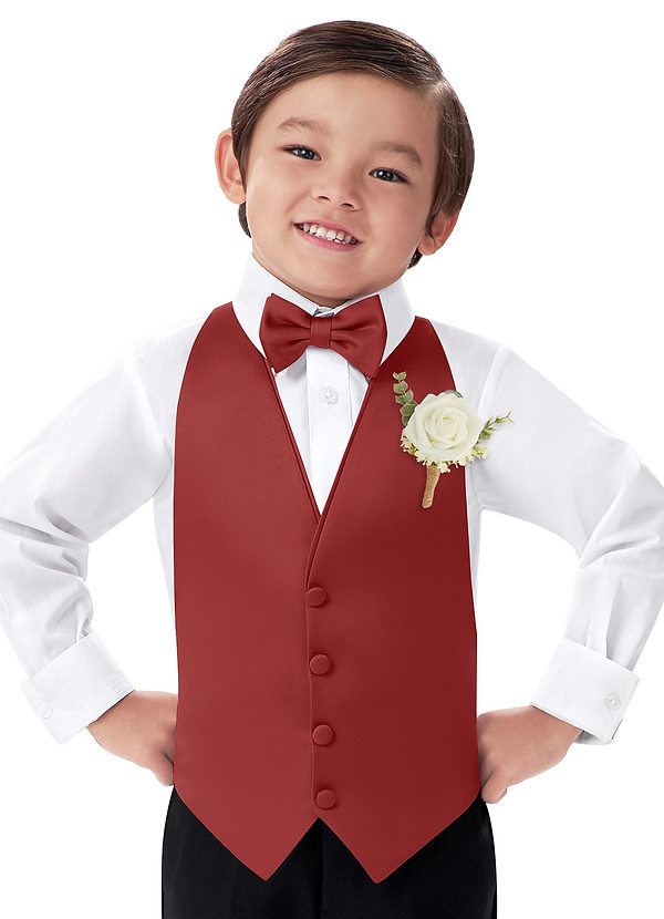 front Boy's Matte Satin Vest & Bow Tie & Boutonniere Set