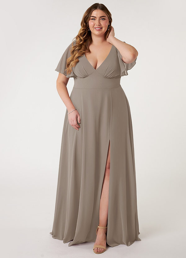 Simple Chiffon Bridesmaid Dress with Square Neck Taupe Plus Size