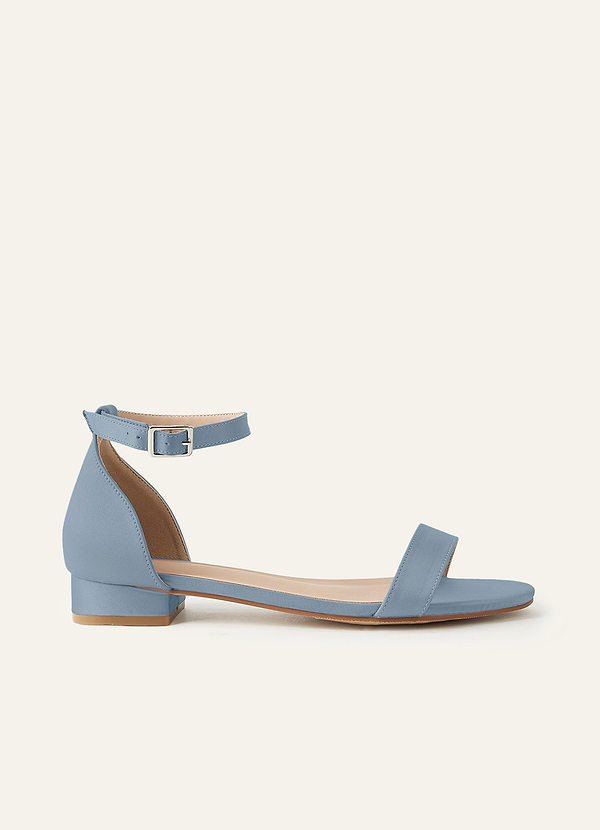 front Matching Color Matte Satin Single Strap Ankle Buckle Block Flat Sandals