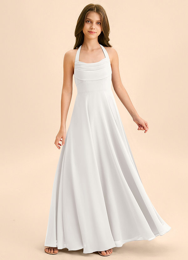 Azazie Kady Junior Abito A-Line in Chiffon Scollo a Cuore Bianca image1
