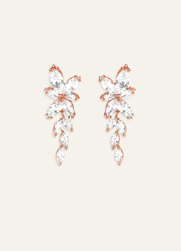 front Aretes Colgantes Tipo Hoja Floral Con Diamantes De Imitación