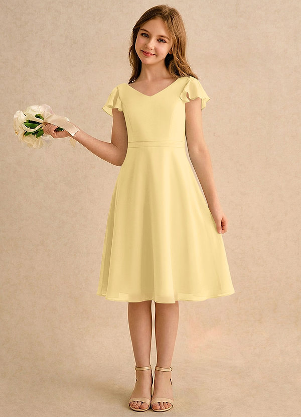 Azazie Narin Girls Formal Blumenkinder Kleider A-Linie mit ärmel Chiffon Kleid Butter image1