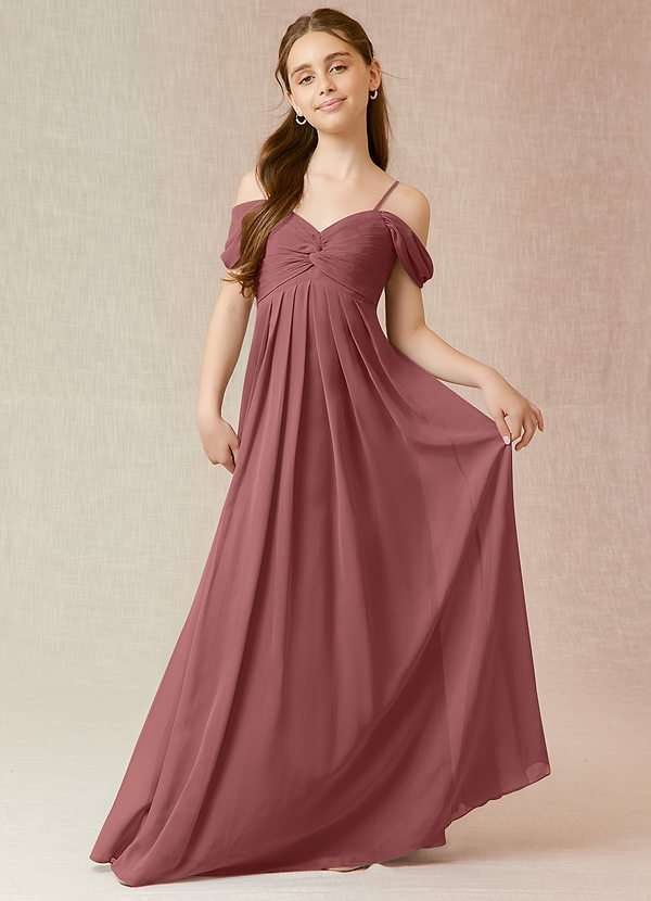Azazie Kaitlynn Junior Amethyst A-Line Off the Shoulder Chiffon Dress image1