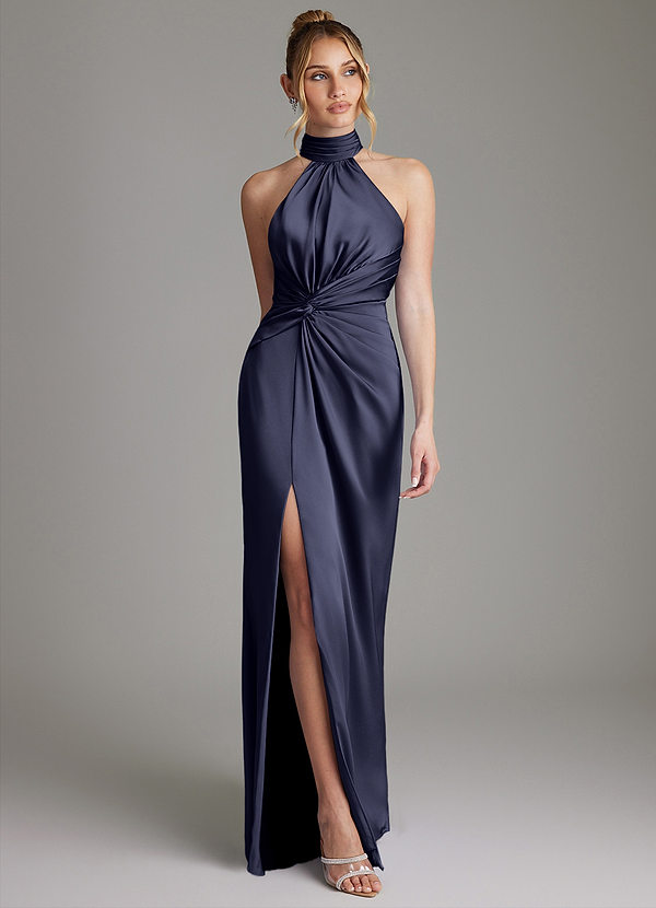 Azazie Gracelynn Vestidos de dama de honor Vestido Tormenta de Satén Elástico de Corte Recto con Plisado image1