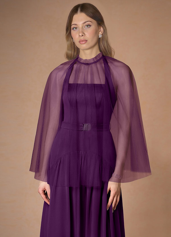 front Bijpassende kleur geplooide tule cape