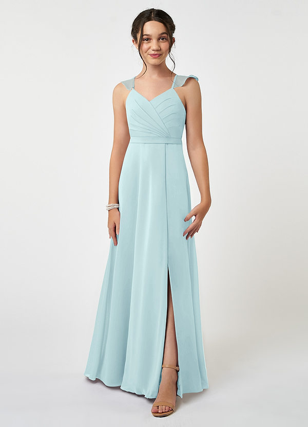 Azazie Emily Junior A-Linie Gestreift Chiffon Kleid Seegrün image1