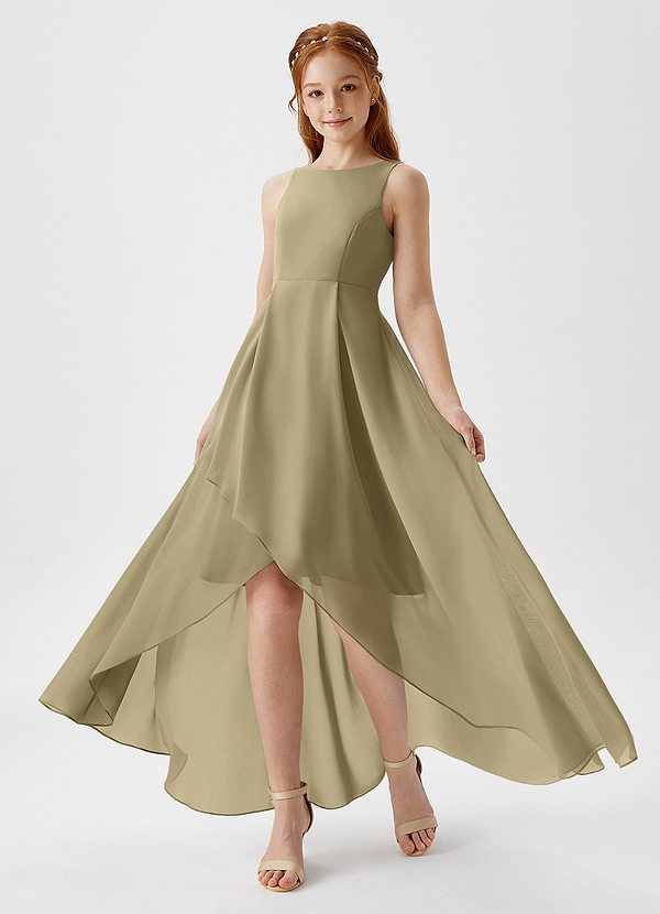 Azazie Lizette Junior Moss Green A-Line Pleated Chiffon Dress image1