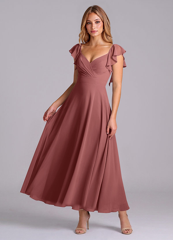Azazie Leilani Bridesmaid Dresses Amethyst A-Line Ruched Chiffon Dress image1