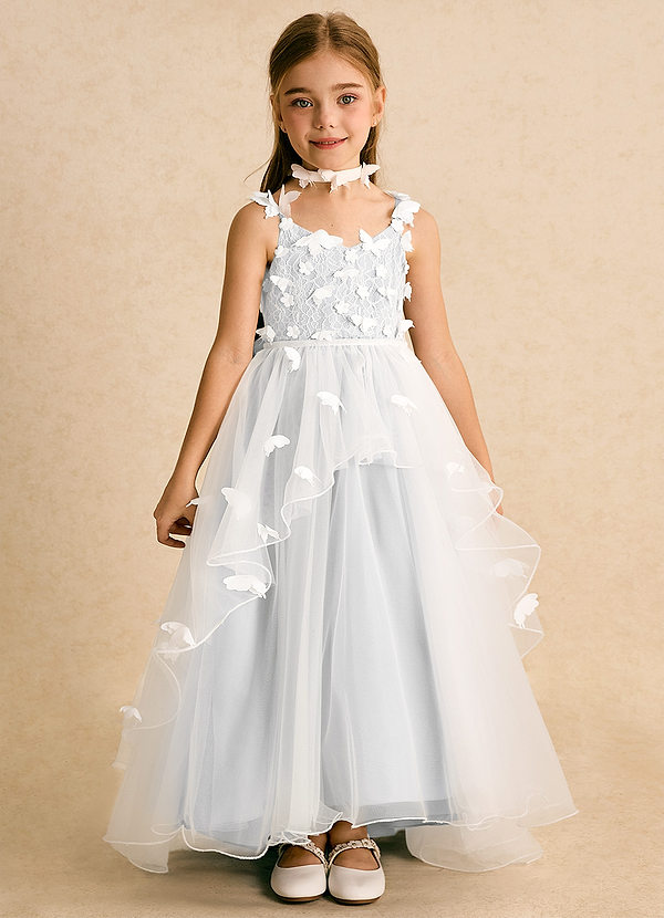 Azazie Darlina Flower Girl Dresses Ivory White Ball-Gown Lace Tulle Dress image1