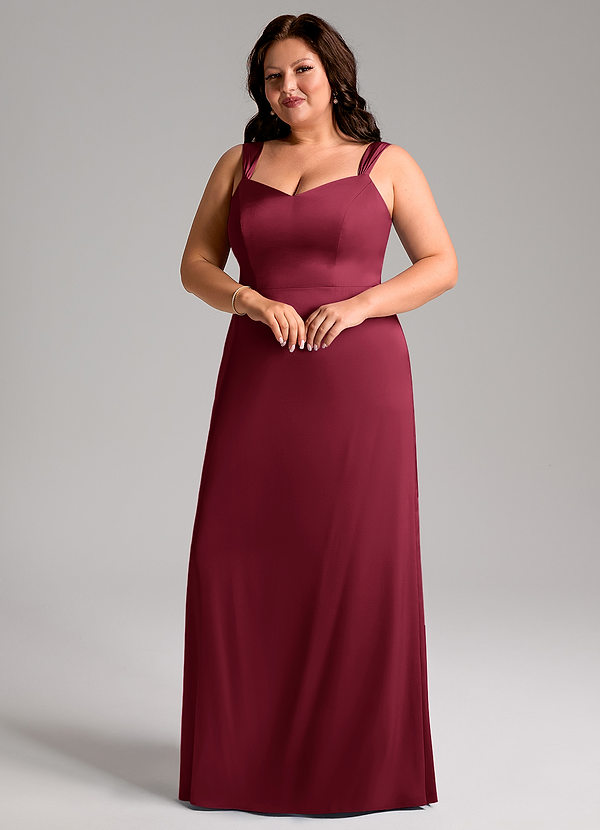 Azazie Denice Robes de demoiselle d'honneur Robe Fourreau en Satin extensible Plissé Bourgogne image1
