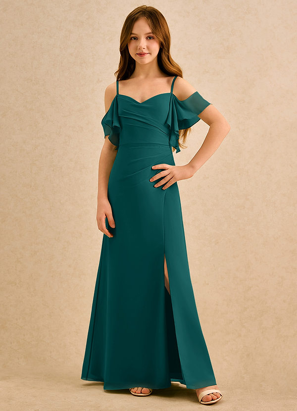 Azazie Pippy Girls Formal Sukienki dla dziewczynek sypiących kwiaty Linia A Dekolt w kształcie serca Szyfon Długość podłogi Sukienka image1