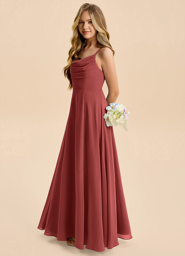 Azazie Gia Junior Terracotta A-Line Pleated Chiffon Dress image1