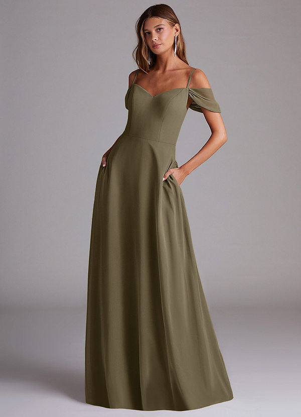 Azazie Marley Abiti da Damigella Abito Convertibile A-Line in Chiffon a Spalla Scoperta Willow Green image1